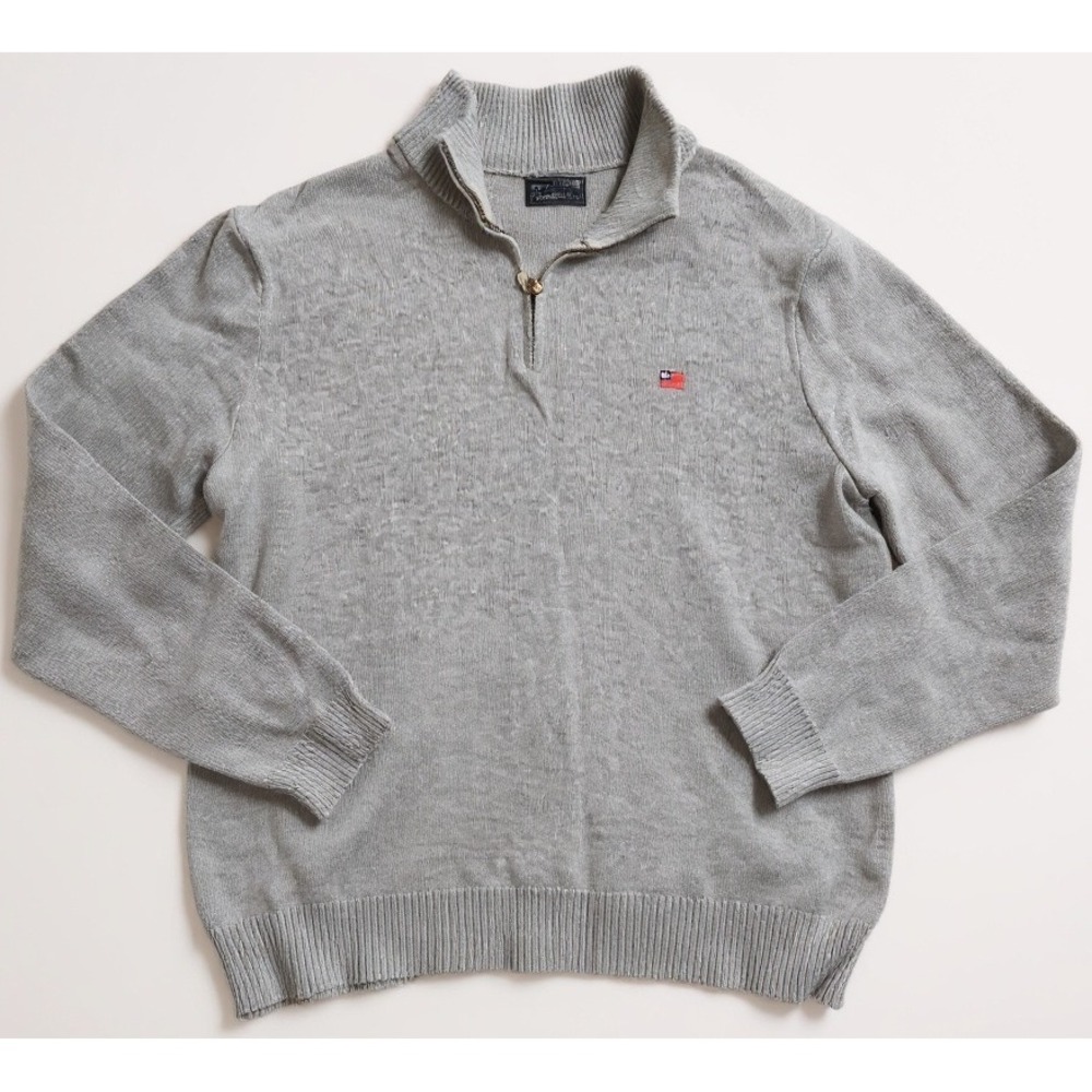 Polo Jeans Company Mens Gray Flag Logo Quarter 1/4 Zip Sweater RL Sz Large